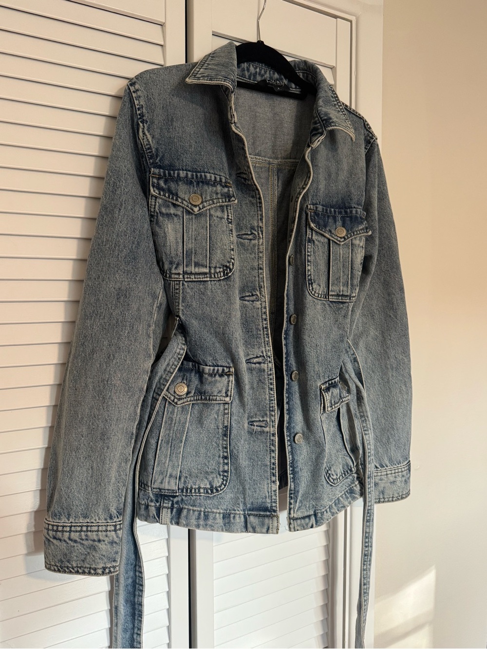 Lauren Ralph Lauren Light Blue Denim Belted Jean Jacket - Picture 4 of 6